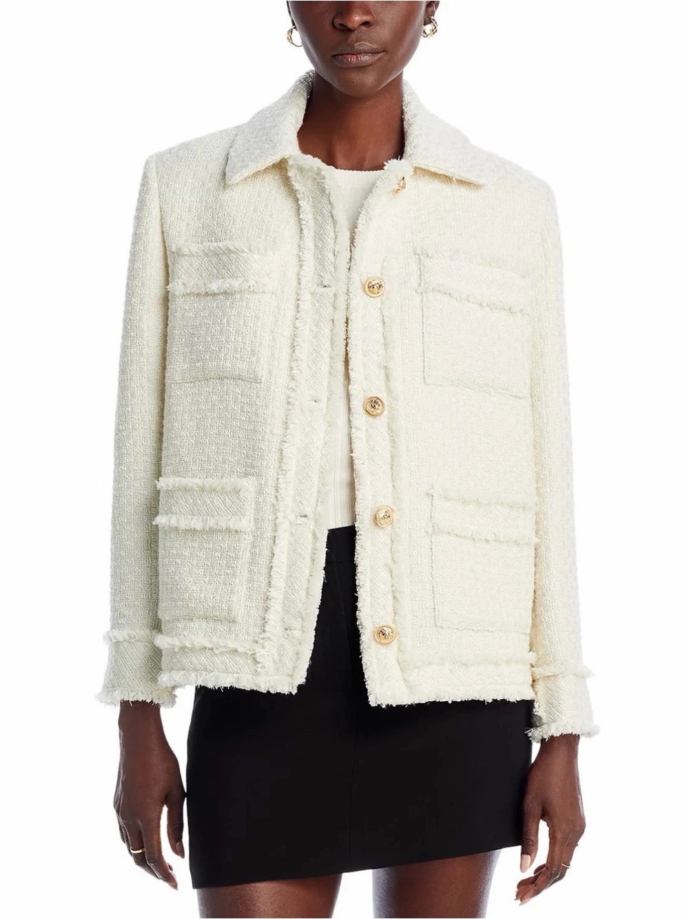 Aqua Bloomingdale's Ivory Bouclé Jacket Size S